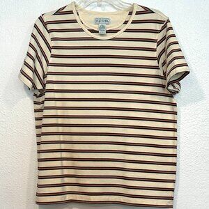 IZOD Striped Tee Cotton Stretch Short Sleeves MultiColor Scoop Neck Womens Large